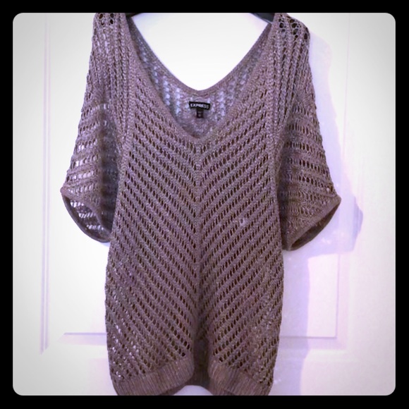 Express Tops - NWOT Express Tan Metallic Crochet Dolman sweater
